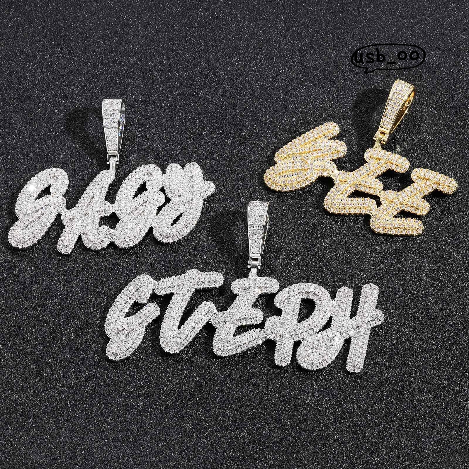 Bling Out Fashion VVS Iced Moissanite English Alphabet Name Pendant Necklace Splicing Letter Pendant Couple Custom Hiphop Pendant