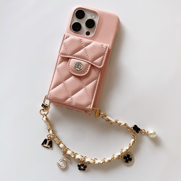 New iPhone 16 15 14 13 12 11 Mobile phone case Lychee pattern card portable Xiaoxiangfeng makeup mirror
