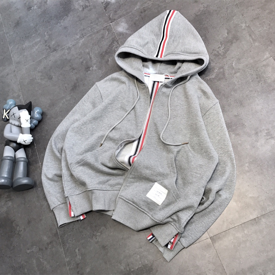 24 Spring and Autumn unisex TB webbing four bar zipper hooded jacket with looped cotton Korean version loose and versatile hoodie