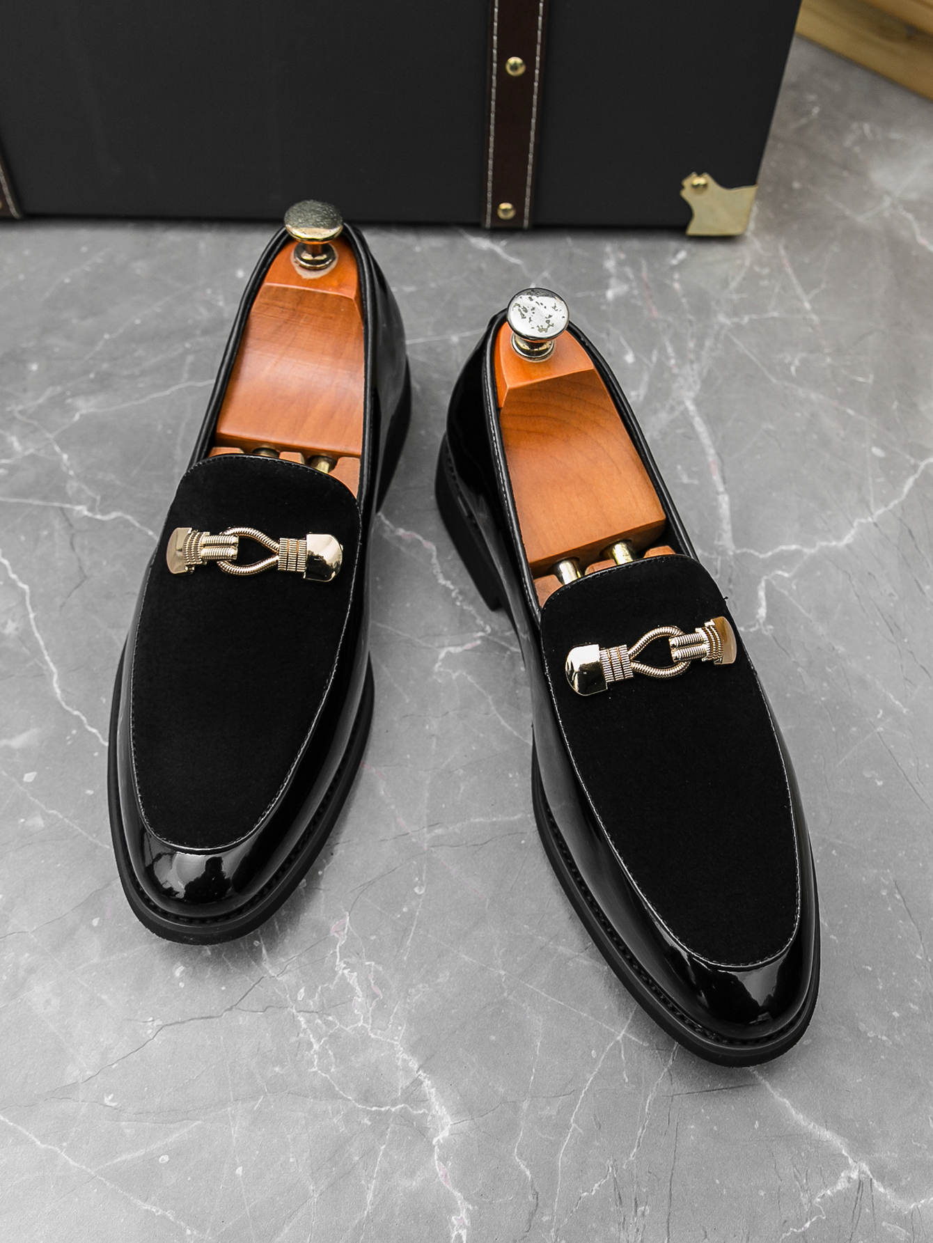 2089-- International trade plus size Le Fu shoes men's 2025 spring and autumn new suede bean shoes European and American men's shoes patent 