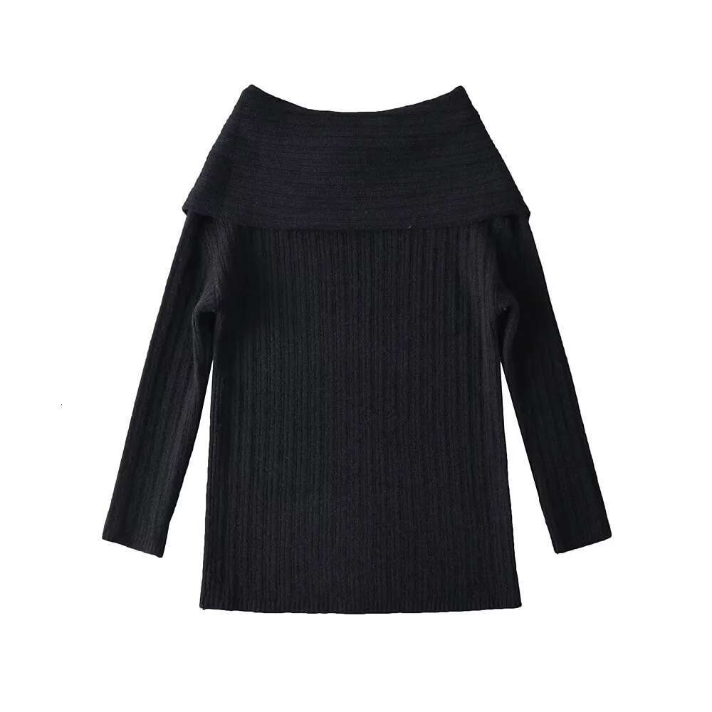 Autumn New Sexy Off-Shoulder Long Sleeve Knitted For Women Thickened Large Collar Pullover Sweater Trendy B5