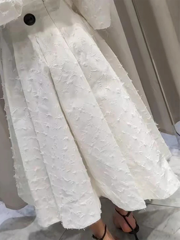 Summer Street Lady Sets Elegant Shirt Skirt Set for Women with Lapel Long Sleeve Loose Tshirt and High Waist Pleated Skirts 250709