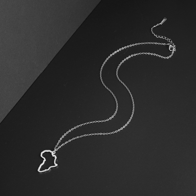 10PCS Small Hollow Africa Map Necklace Stainless Steel Outline African Continent Pendant Collar Choker Women Minimalist Hometown Country Clavicle Jewe