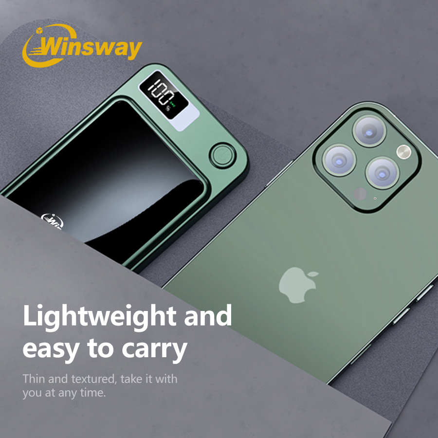 Winsway 5000mAh Magnetic Power Bank LED Power Display Wireless Fast Charger Simultaneously Charge 2 Devices for iPhone Portable Auxiliary Battery Pack
