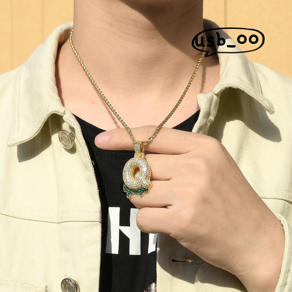 Bubble Letter Pendant Two-color Moissanite Personality Creative Splicing Couple Green lava Letter Pendant Hip Hop Jewelry