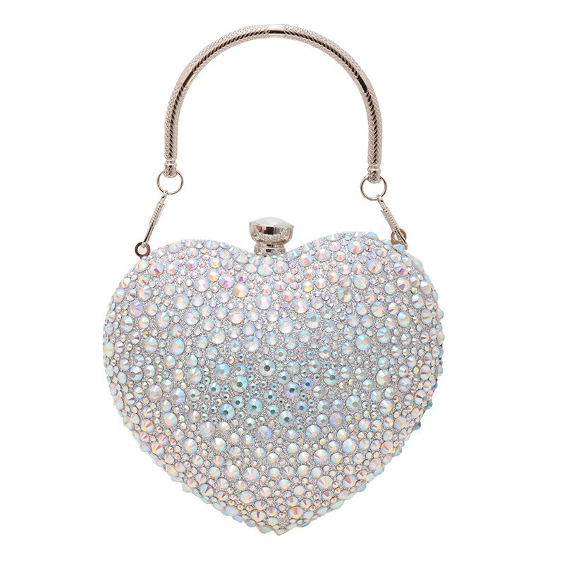 Womens Evening Bag - Love-Inspired Diamond Engraved Compact with Tempered Glass Handles & Adjustable Strap for Cosmetics