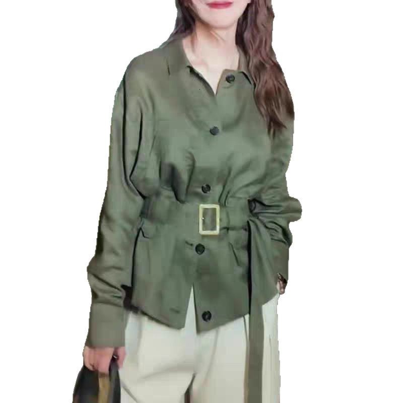 Super Stylish Unique Beautiful Light High-End Youthful Trendy Army Green Casual Top for Women Early Spring 201029