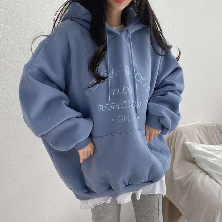 Hooded Sweatshirt For Women New Loose Fit Autumn Winter Thickened Fleece Jacket Plus Size Top Internet Celebrity B5