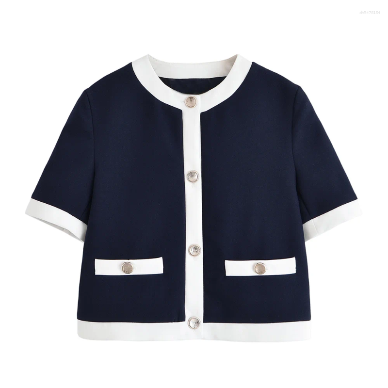 Women's Two Piece Pants UNIZERA Short-sleeved Suit Jacket With Contrast Trim Waist Spring And Summer Clothing