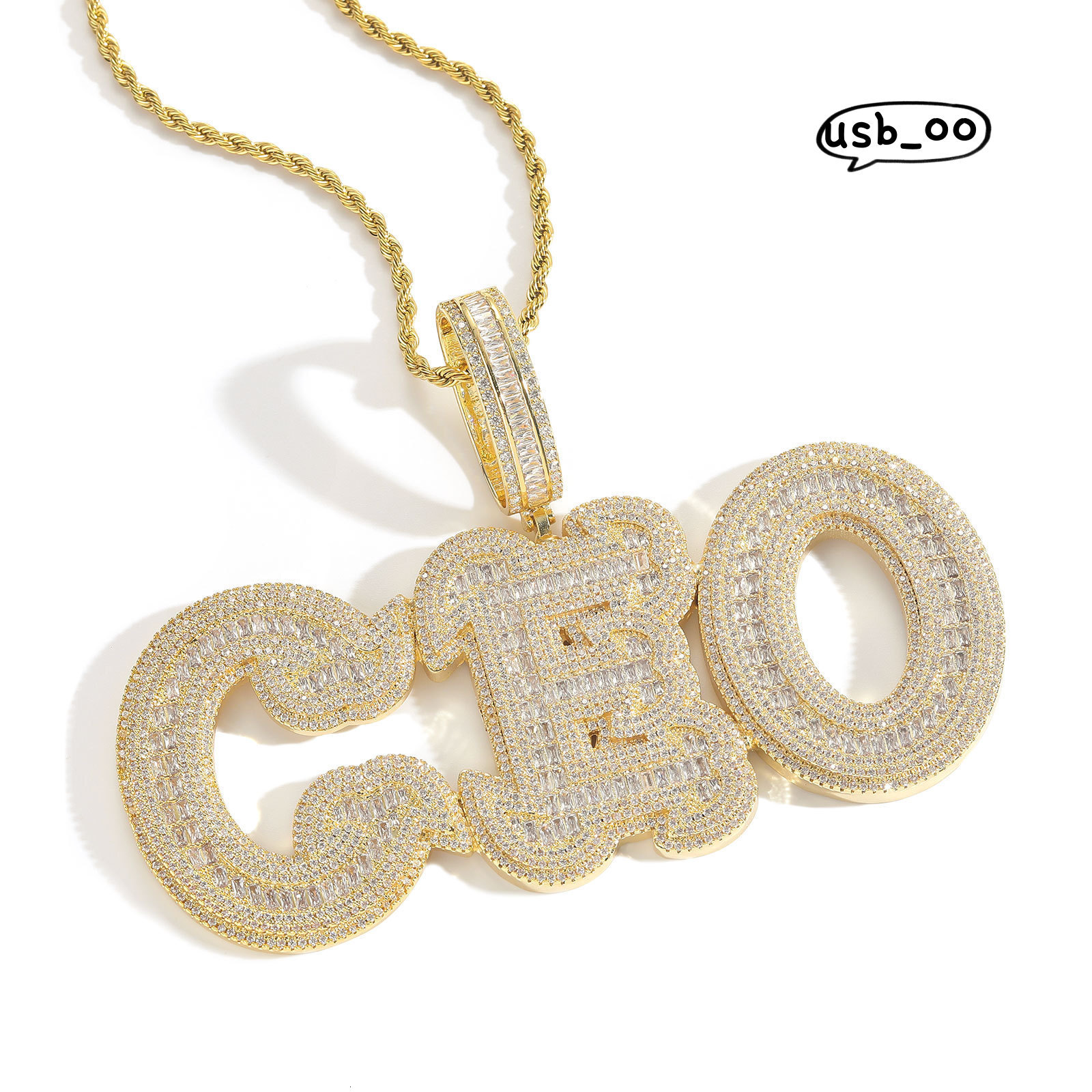 Cubic Iced VVS Out Bling Moissanite Full Paved Cz Capital Letter CEO Pendant Necklace Hip Hop Chain for Boy Men Hip Hop Jewelry