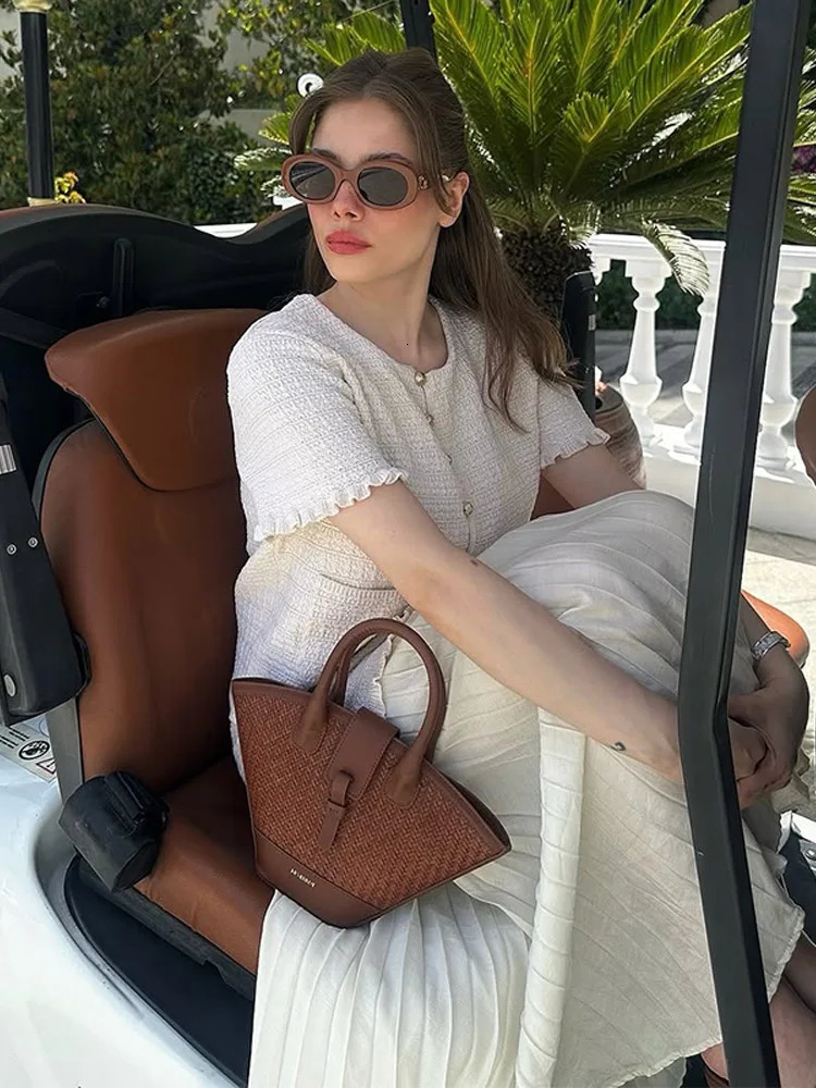 Elegant Knit Cardigan Skirt Sets Women Oneck Short Sleeve Single Breasted Top Spliced Long Skirts Summer Lady Beach Outfit 250709