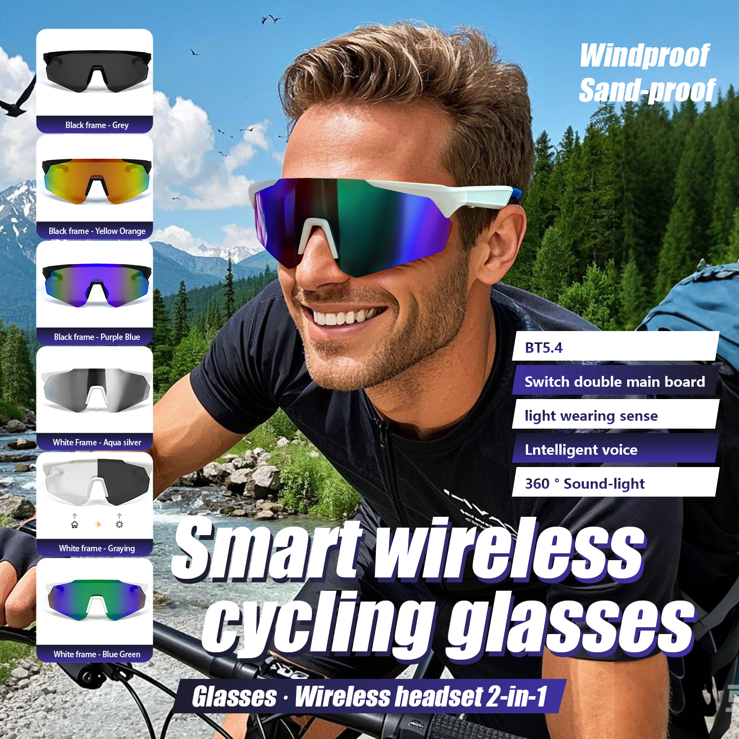 LIGE anti-blue light wireless smart glasses neutral style men and women universal sports cycling glasses multi-function sunglasses goggles