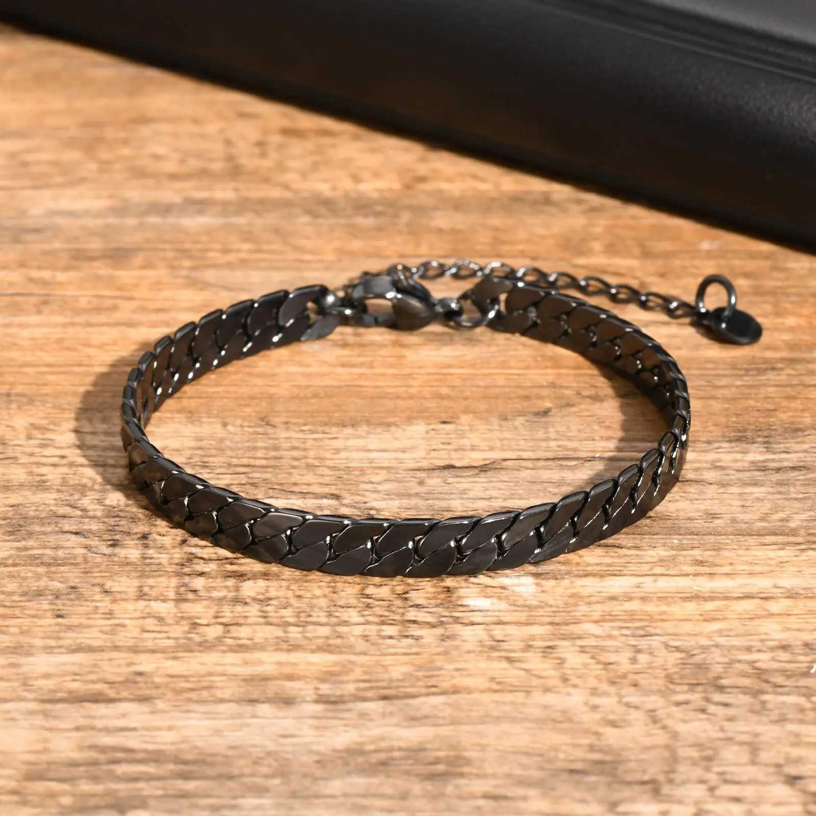 Flat Cuban Chain Bracelets for Men Boys Adjustable Stainless Steel Links Wristband Classic Male Accessories Jewelry Gifts W250728