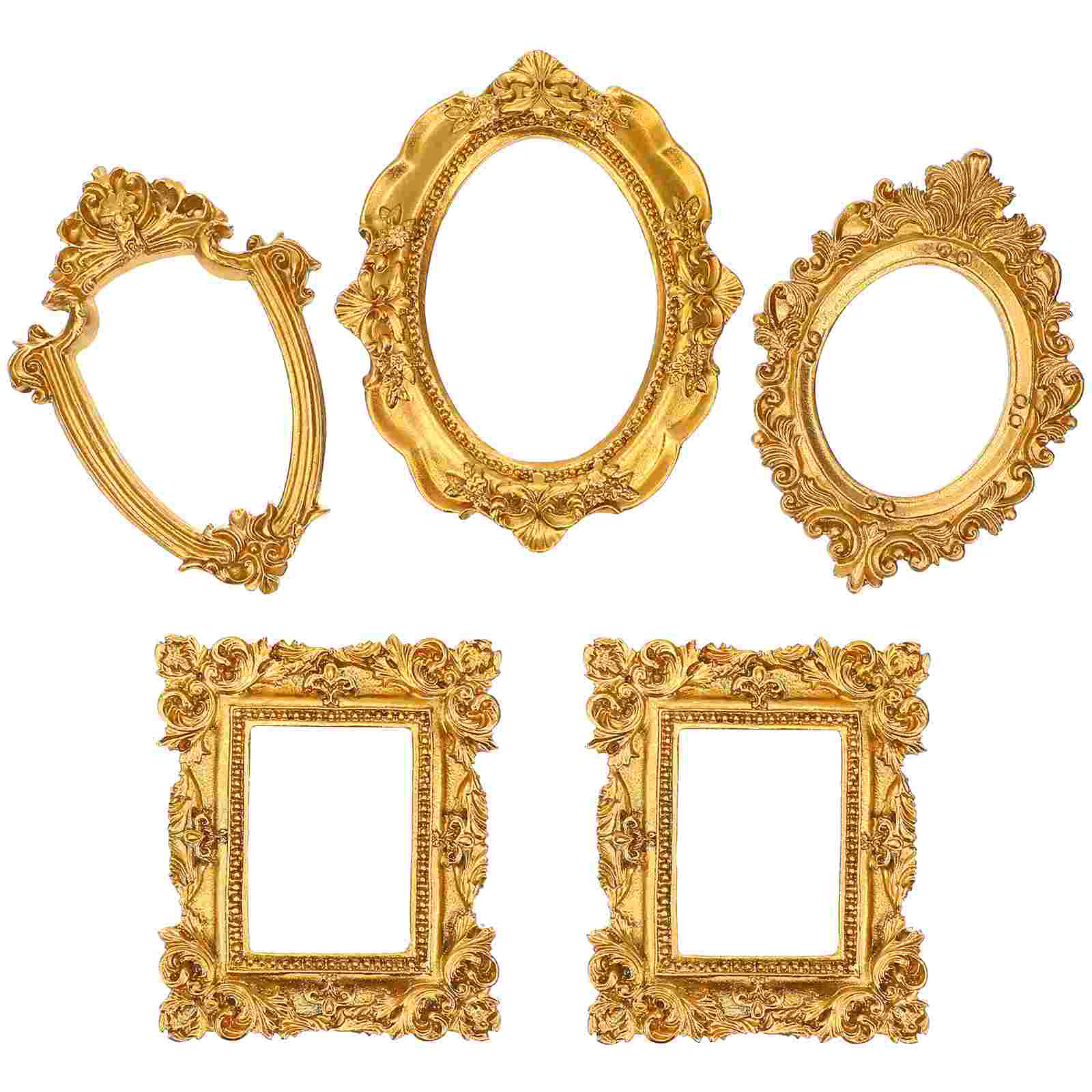 5 Pcs Desktop Photo Frame Small Golden Picture Frames Retro Decor Vintage Style Props Resin Decoration Baby H260306