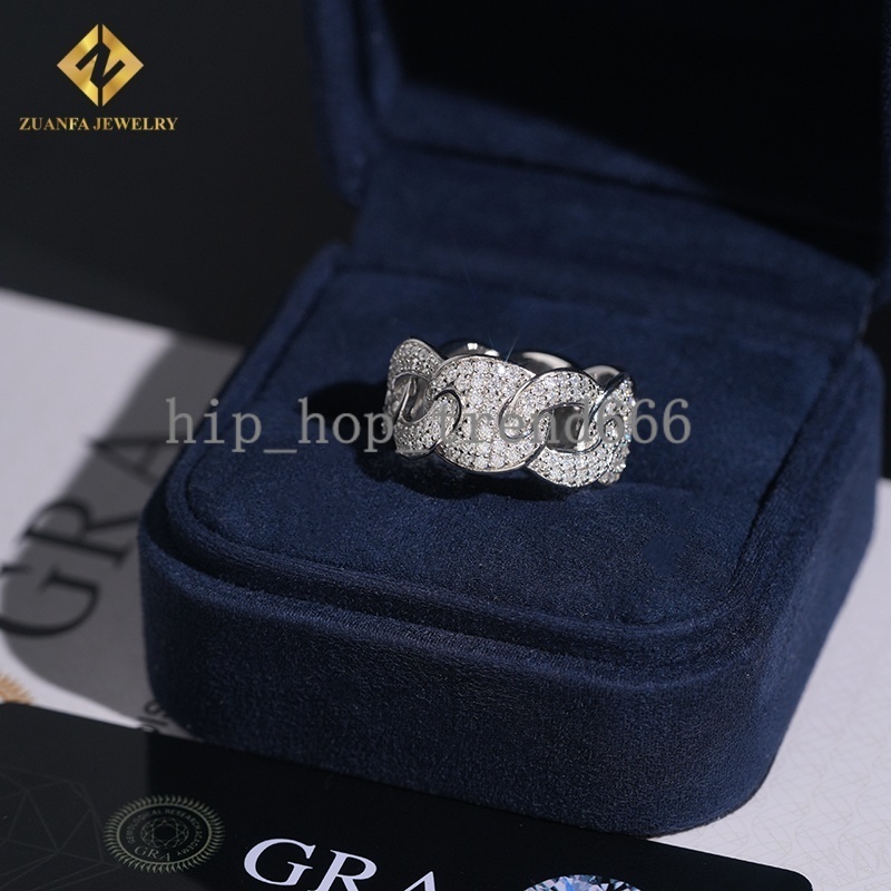 Luxury Iced Out VVS1 Moissanite Diamond Ring Fashion Hip Hop Style Men Pass Diamond Tester Custom 925 Silver