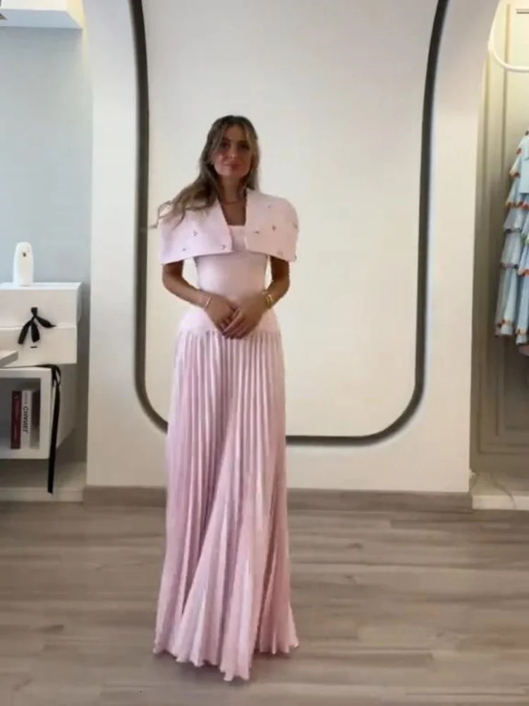 Shawl Tank Skirt Sets Women Elegant Sleeveless Pleated Diamonds Slim Vest A Line Skirts Summer Evening Lady Party Outfits 250709