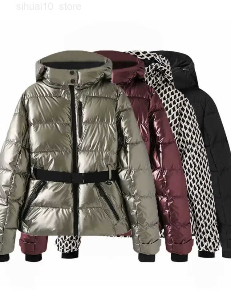 2025 Fashion Womens Winter Hooded High Waist Padded Coats with Belt Elegant Lady Thick Warm Pockets Windproof Skiing Jackets Z250707