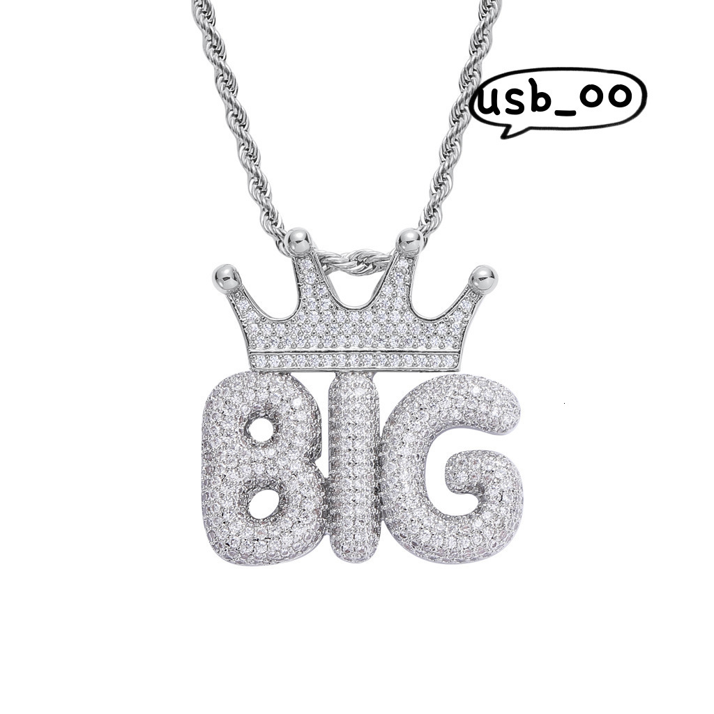 Letter Pendant Necklace Micro-inlaid Crown Moissanite Splicing Combination Letter Necklace Name Pendant Custom Hiphop Pendant