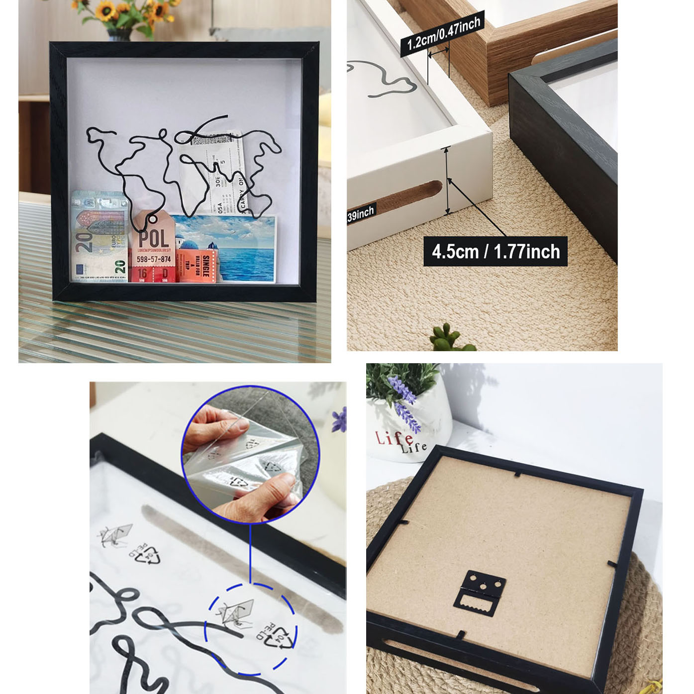 Shadow Box Picture with Top Slot - Display Tickets/Memories, Photo Frame for Travel Keepsakes & Souvenirs Collection H260306