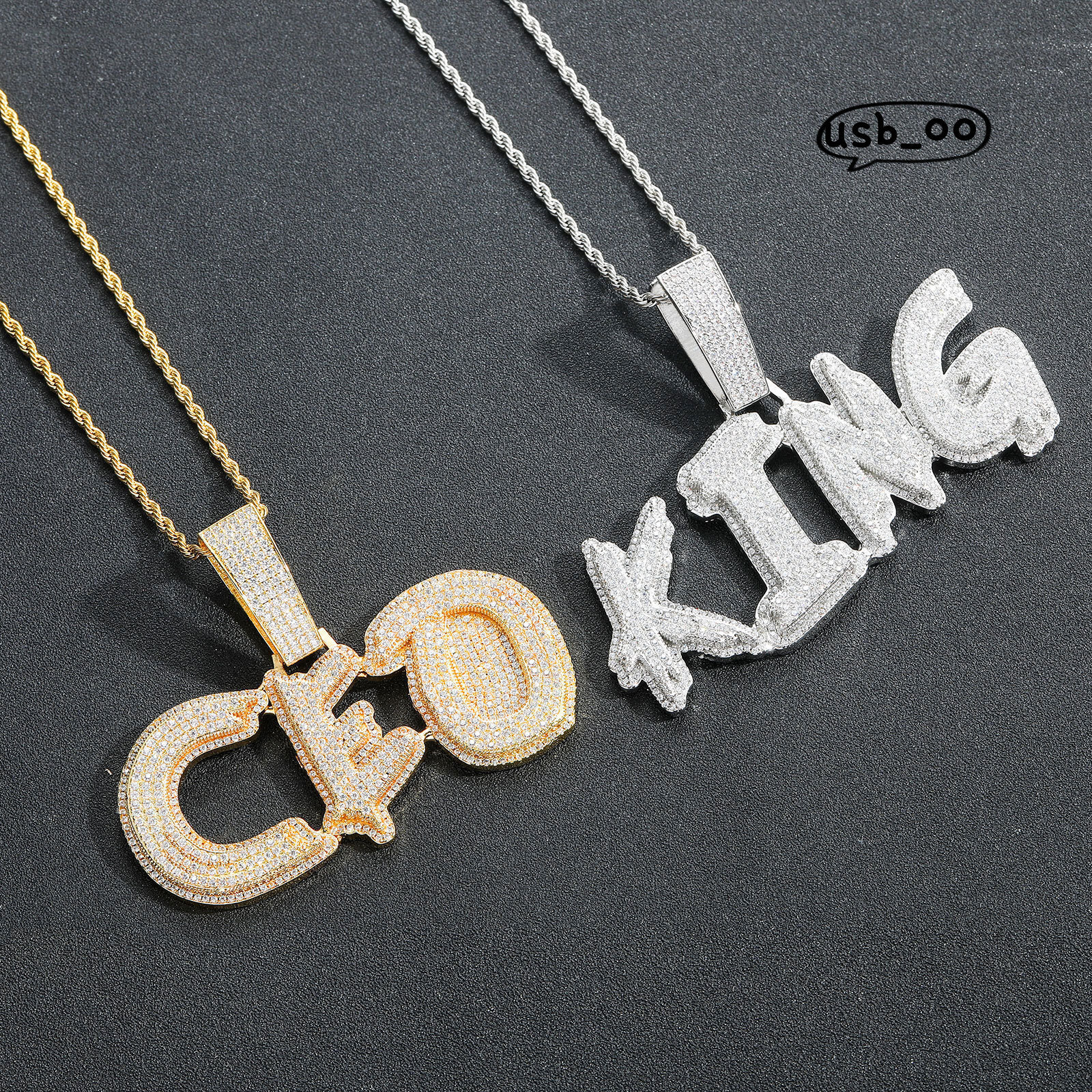 Burr Fashion Custom Hiphop Pendant Letter Name Pendant Necklace Gold Plated VVS Moissanite Name Pendants Couple Diamond Necklaces