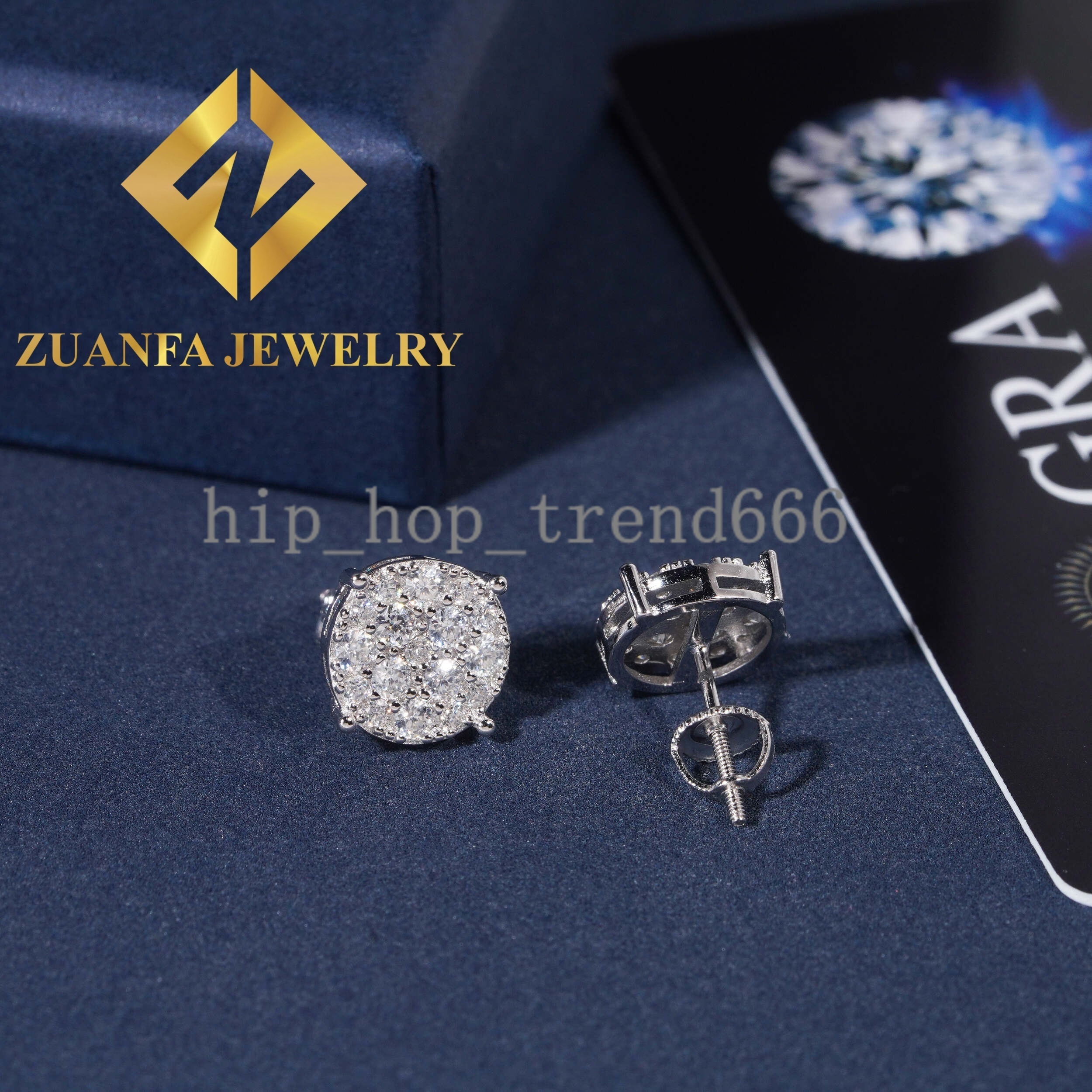 Men Style Hip Hop Fashion Stud Earring 925 Sterling Silver Jewelry VVS Moissanite Fully Iced Out Stud Earring