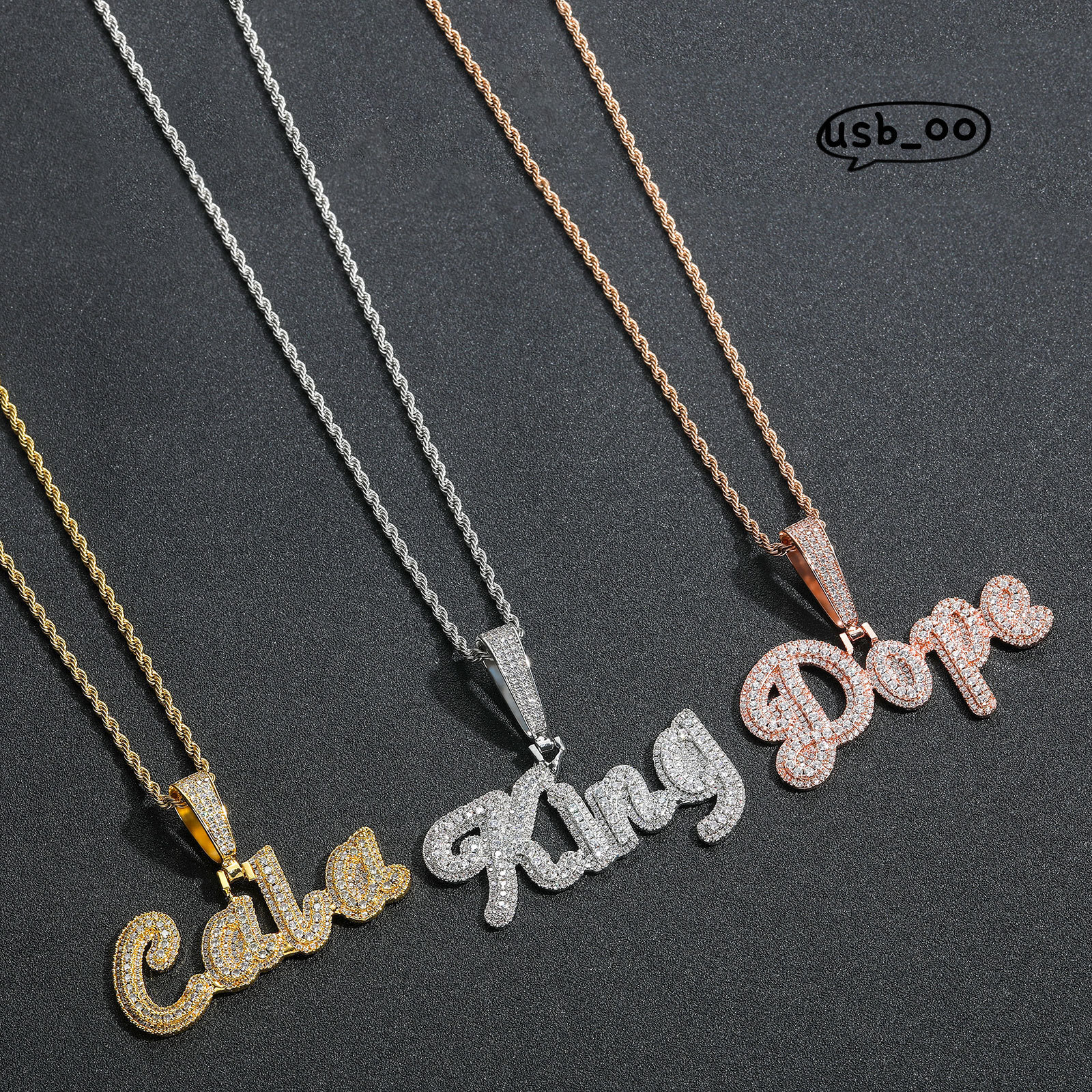 Stitching Customized Double-layered Lowercase Alphanumeric Pendant Necklace Moissanite Letter Name Pendants Custom Hiphop Pendant