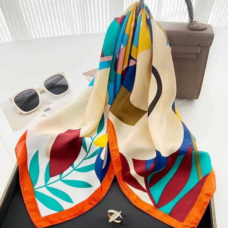 2025 Fashion Luxury Brand 70cm Silk Square Scarf Women Satin Shawl Wrap Hijab Scarf Neck Tie Female Hair Bandana Headscarf M250709