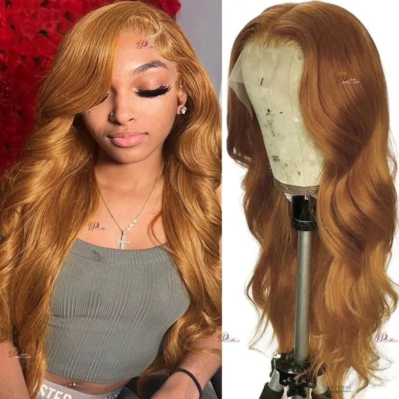 Honey Blonde Wave Wigs Look Like Really Human Hair Wigs Indian Hair Highlight Blonde P4/27 Pre-Cut 13x4 Closure Wig 180% Density Pre-Plucked Water Wav