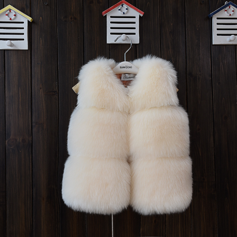High Quality Girls Faux Fox Fur Vest Candy colors children winter coats Smooth Fox Fur Jacket for kid Faux Fur Outwears 240921