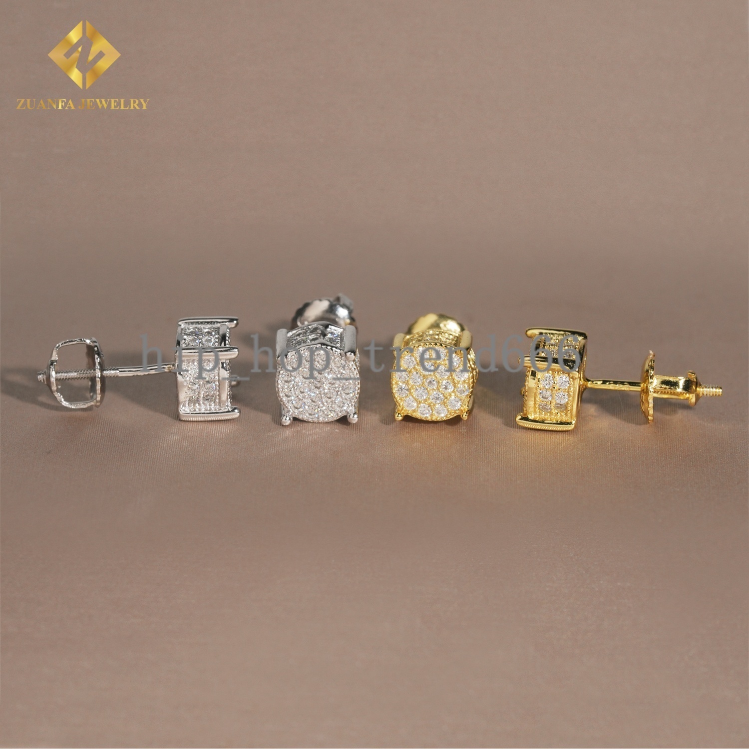 Fashion Rapper Jewelry Round Cluster Stud Earring Solid 925 Silver VVS Moissanite Iced Out Stud Earrings Hip Hop Earring
