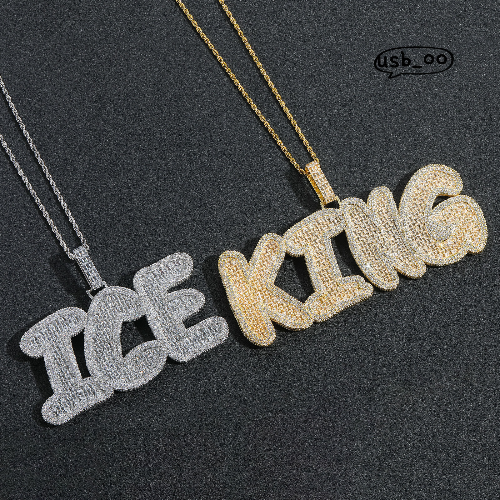 Moissanite Iced Out Gold Square Plated Custom Name Pendant Necklace Splicing Combination Letter Pendant Jewelry Hip Hop Men