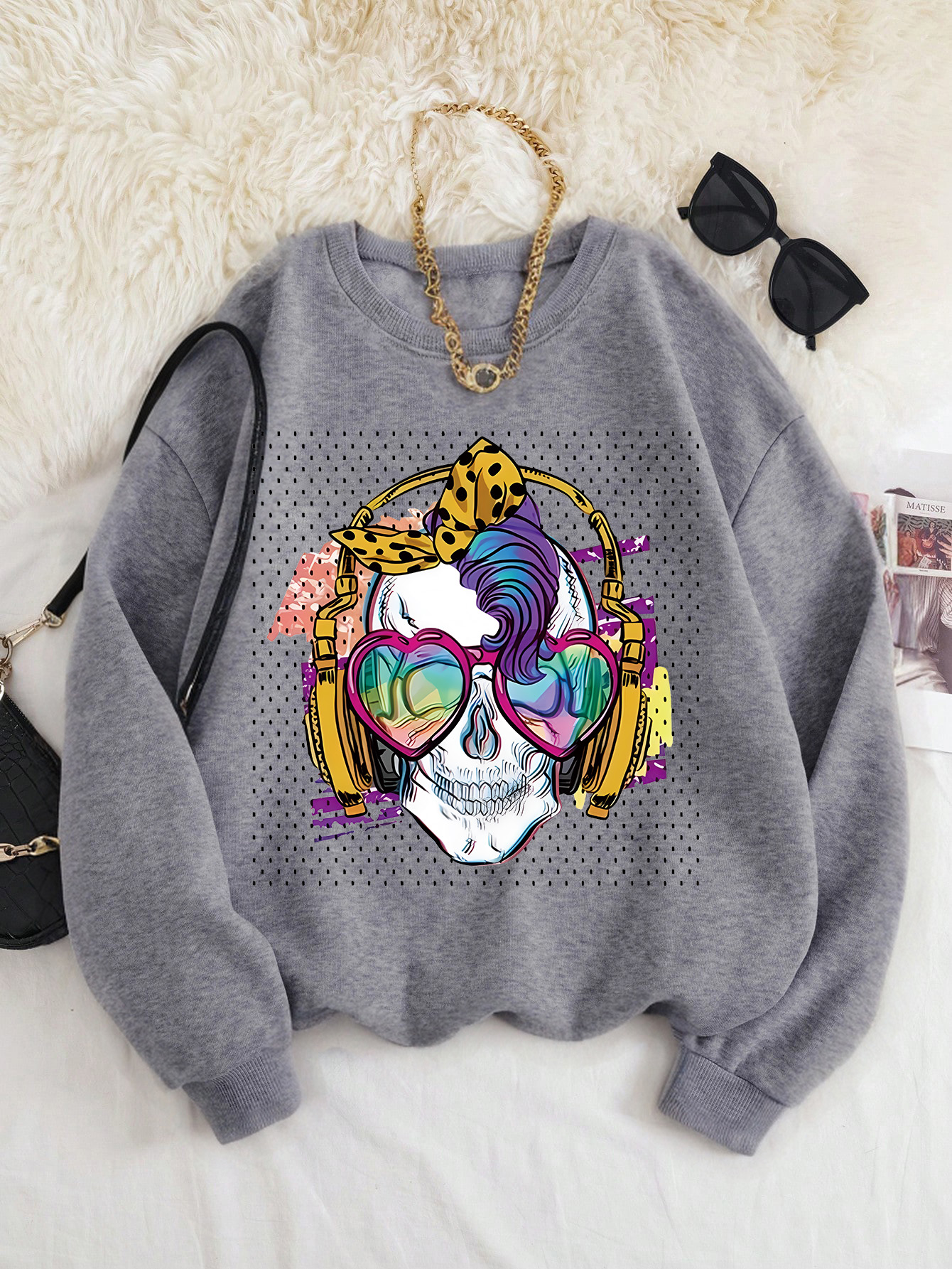 Pure cotton sweater female gray spring and autumn 2025 new American letters cute pattern women's fashion high street casual hooded coat