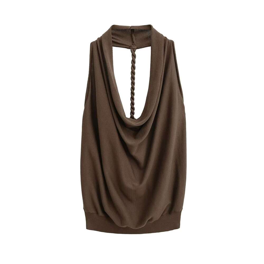 Pure Desire Temperament Off-Shoulder Sleeveless Swing Neck Top For Women Summer Hot Girl Big Backless Solid Color Knitted Vest B5