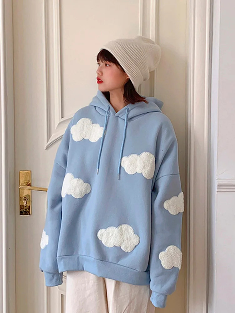 Winter Sportswear Womens Fashion Cloud Sweater with Velvet Warm Sleeve Top Temporary Hoodie Kawaii Womens 250709