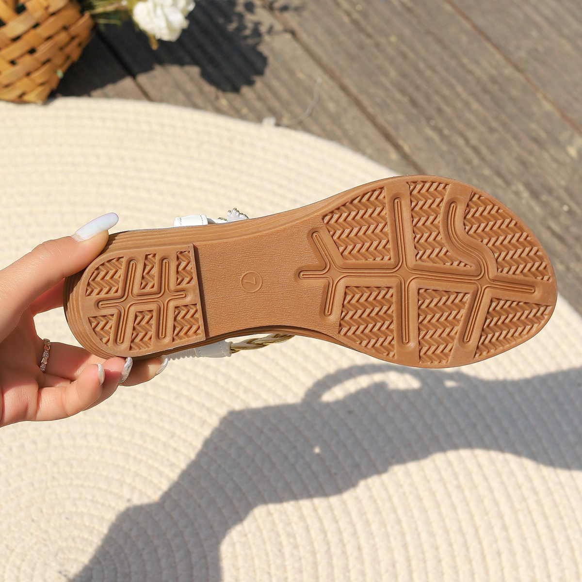 D02- Women's Sandals Comfortable Walking Casual Summer Beach Shoes Dress Ankle Elastic Flower Gemstone Flat Shoes