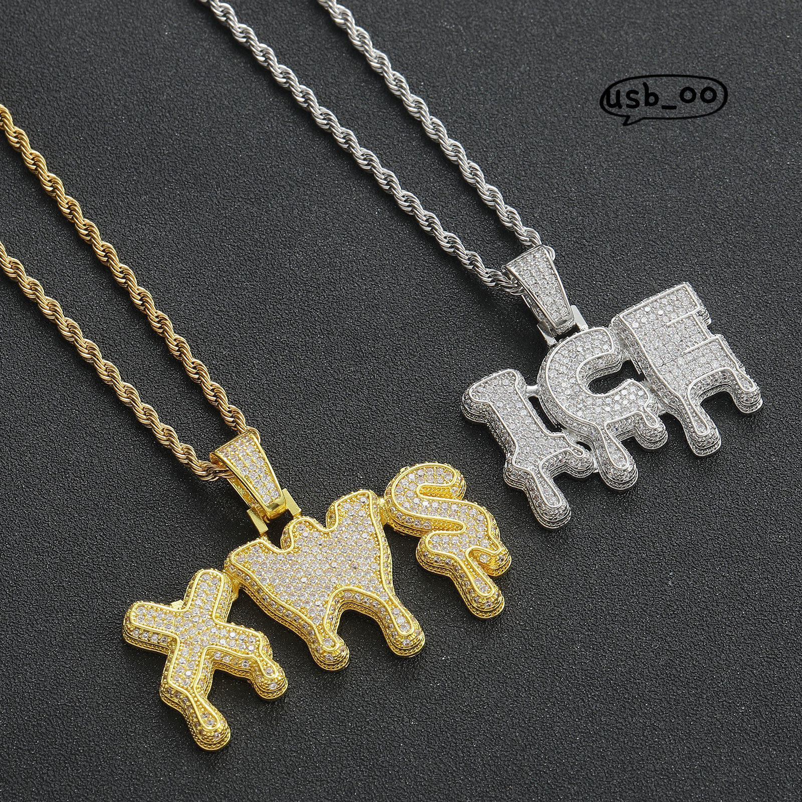Drop Custom Water Hiphop Pendant Letter Pendant Necklace Real Gold Plated Full Moissanite DIY Patchwork Name Necklace for Couple