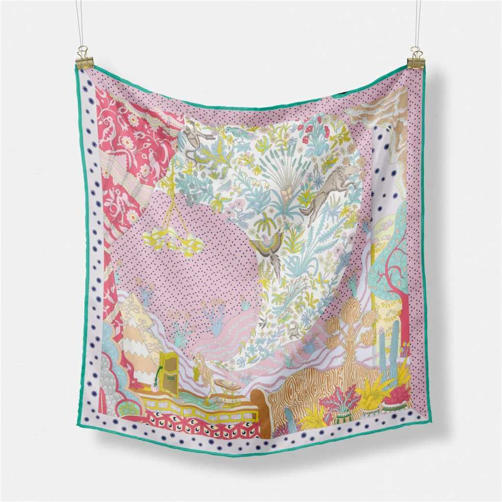 53cm Brand Dot Animals Square Scarf Woman New Design Silk Scarf Women Bandana Luxury Headband Hijab Foulard Neckerchief M250709