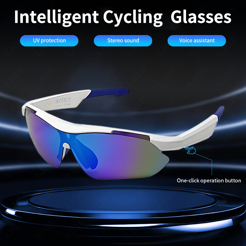 LIGE outdoor smart glasses wireless calling wireless music anti-blue light sunglasses cycling glasses suitable for both men and women, sports smart gl
