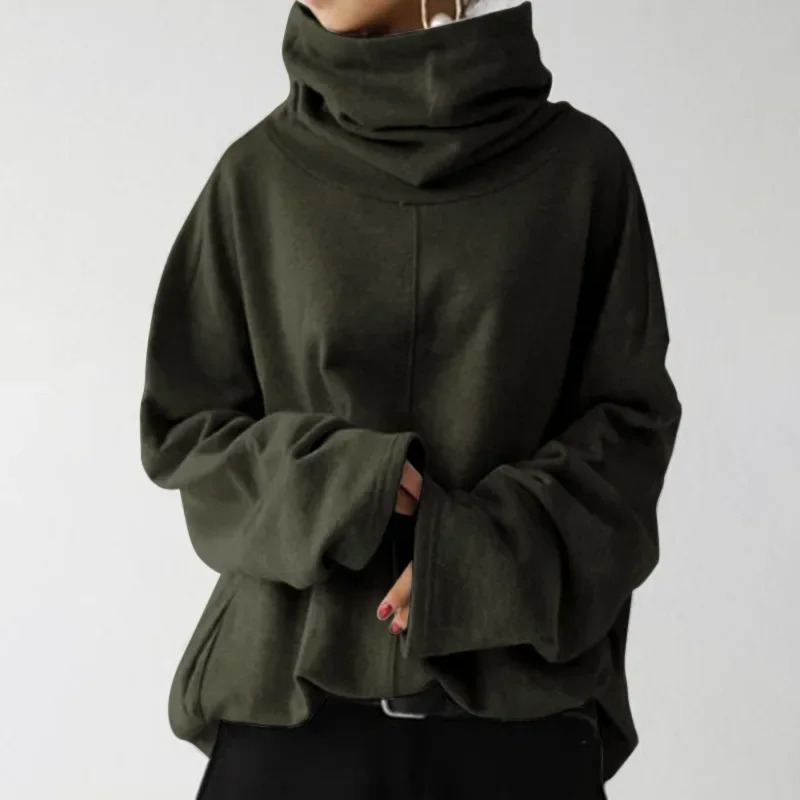 Spring Oversize Womens Hoodies Black Turtleneck Long Sleeves Loose Female Trendy Elegant Lady Clothes 250709