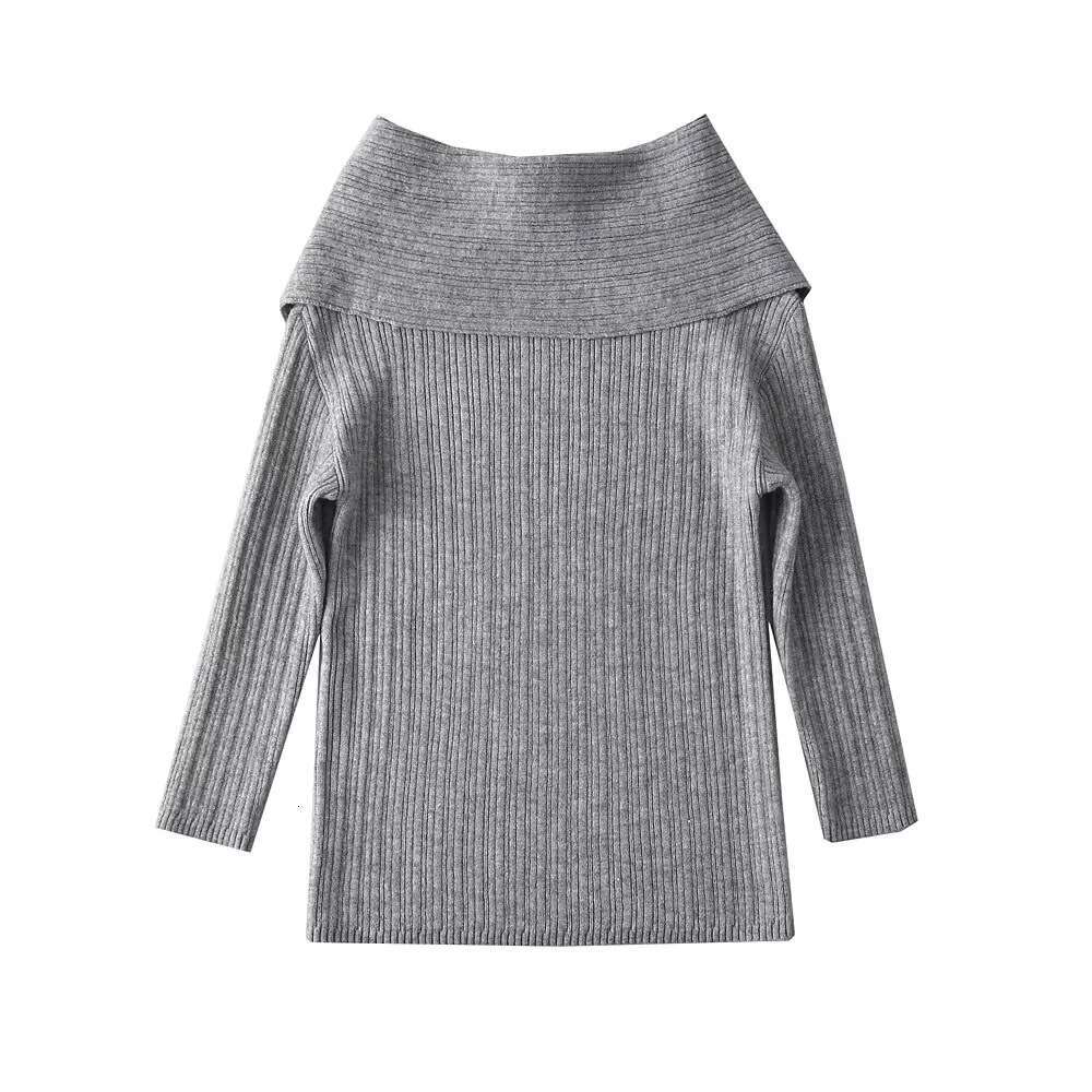 Autumn New Sexy Off-Shoulder Long Sleeve Knitted For Women Thickened Large Collar Pullover Sweater Trendy B5