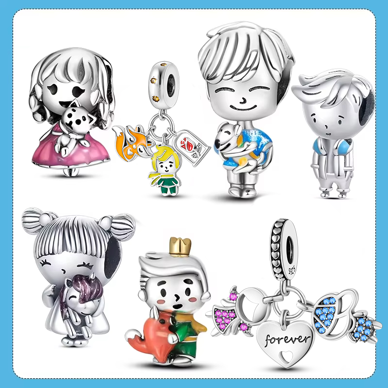 Boy And Girl Charms Enamel Prince Moon Girl Charm Perline Adattate Bracciale Or…