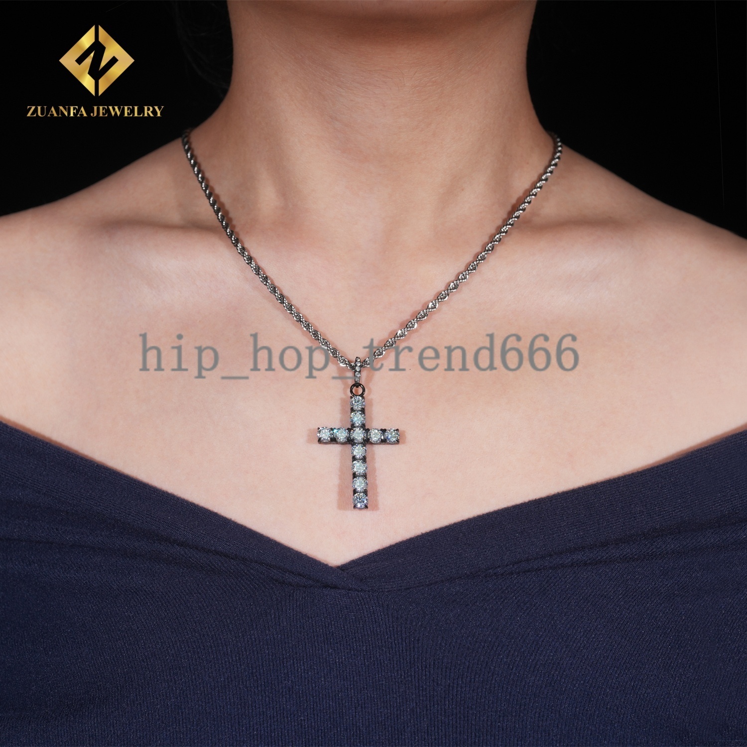 5mm Round Black Moissanite Custom Iced Out Hip Hop Jewelry Pendant VVS D Moissanite 925 silver 925 silver Cross Pendant