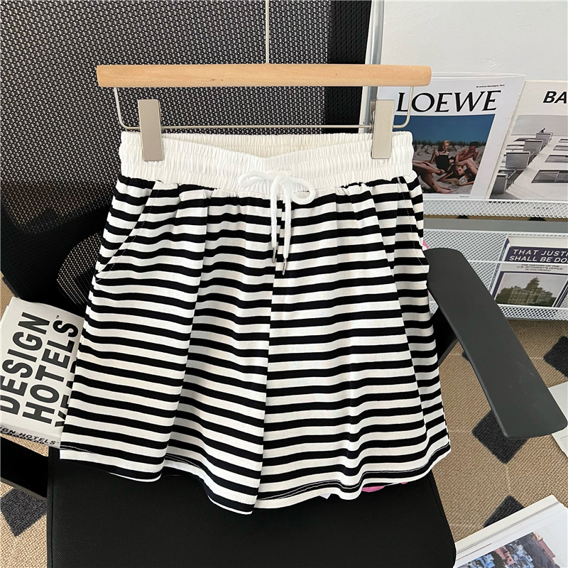 Women's Two-Piece Striped Casual Sportswear - Casual Student Wear for Her: Easy Fit Cotton Stripe Jumpsuit Style Outfit Featuring Comfortable Loo