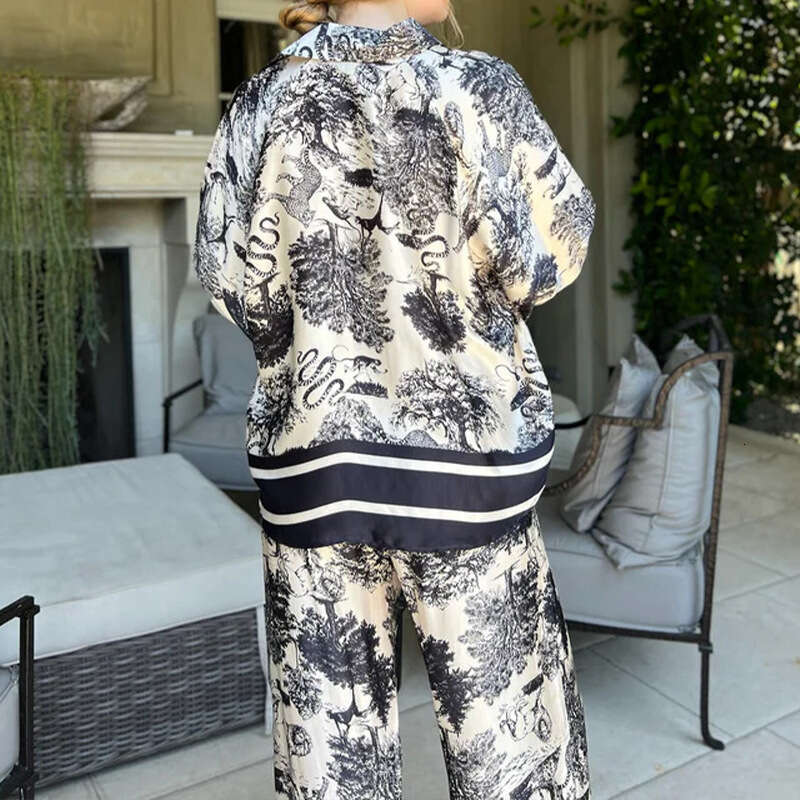 Summer New Casual Loose Elegant Fashionable Printed Women's Pants Set B5