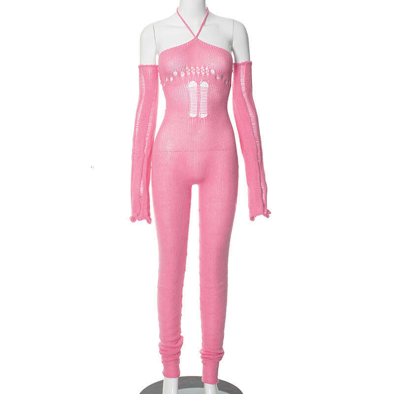 autumn Winter New Woolen Sleeve Cover Halter Lace-Up Hollow Out Jumpsuit Pile Pants B5