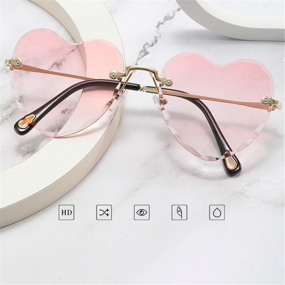Heart-Shaped Rimless Sunglasses Thin Metal Frame Sunglasses Gradient Lens Love Heart Sun Glasses for Women UV400 Eyewear