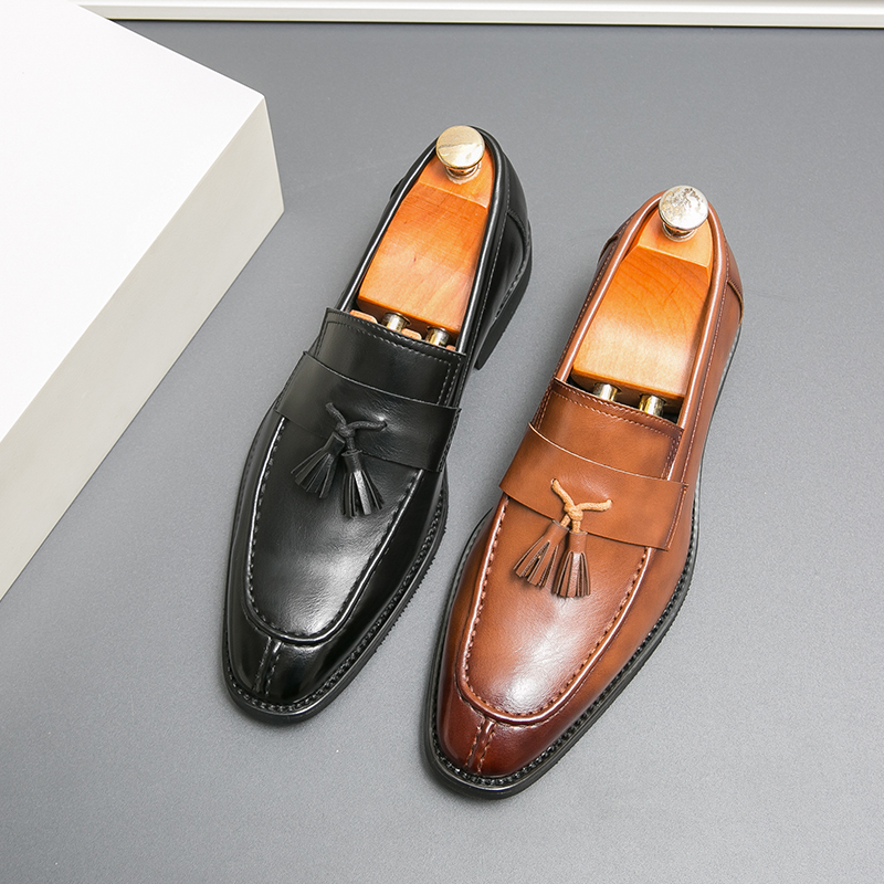1894 Spring and Summer British Pointed Leather Shoes for Men, British Trendy One Step Business Dress Shoes, Retro Pointed Male Hairstylist, Thick Bott