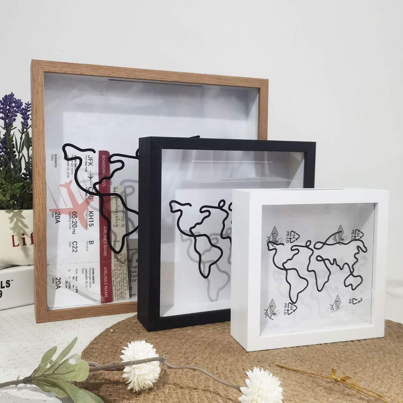 Shadow Box Picture with Top Slot - Display Tickets/Memories, Photo Frame for Travel Keepsakes & Souvenirs Collection H260306