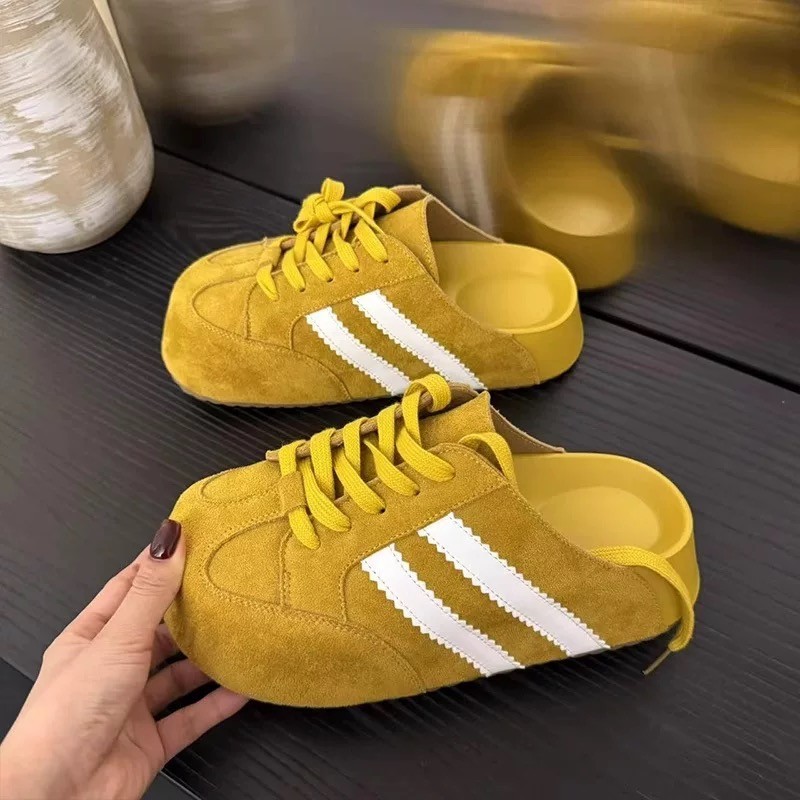 Free shipping slippers Thick soled Designer slipper height increasing lace up foot pedaling shoes with toe caps half slippers women outdoor wear hot