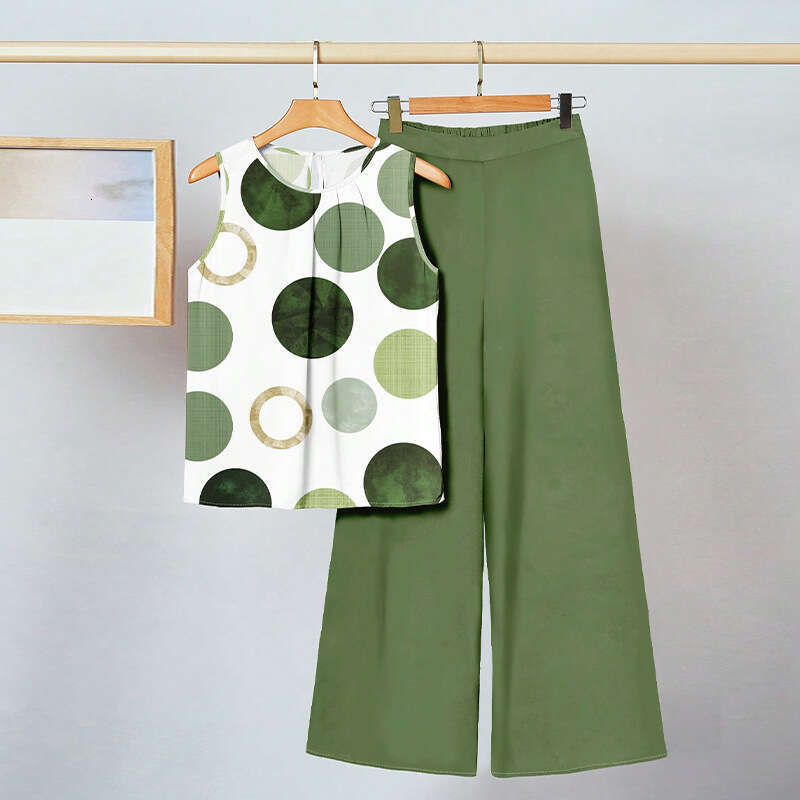 Summer Women's Two-Piece Set: Tank Top And Straight-Leg Casual Pants B5
